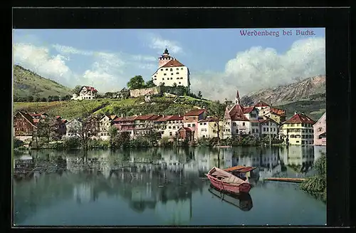 AK Werdenberg bei Buchs, Ortsansicht mit Ruderboot