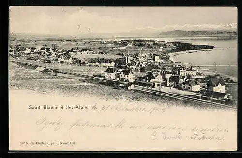 AK Saint Blaise, Panorama et les Alpes, Bahnhof