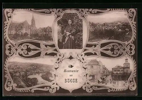 AK Le Bugue, Vue Générale, L`Eglise, Une Rue