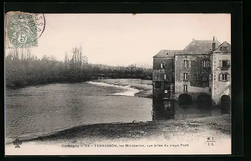 AK Terrasson, les Minoteries, vue prise du vieux Pont