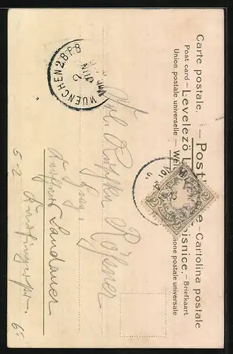 Lithographie Damenportrait in grellen Farben, Jugendstil