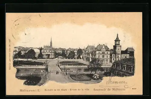 AK Mülhausen i. E., Eintritt in die Stadt, Blick auf die Stadtvillen