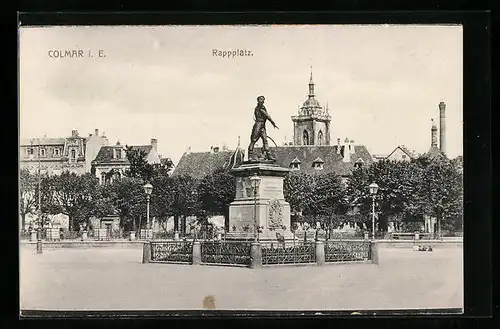 AK Colmar i. E., Rappplatz mit Denkmal