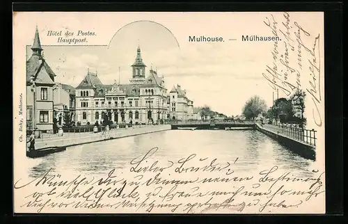 AK Mülhausen i. E., am Kanalufer vor der Hauptpost