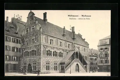 AK Mülhausen i. E., auf dem Platz vor dem Rathaus