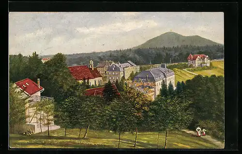 Künstler-AK Drei-Aehren, Ortsansicht mit den Landhäusern