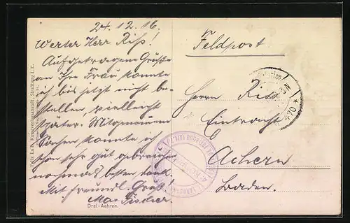 Künstler-AK Drei-Aehren, Ortsansicht mit den Landhäusern