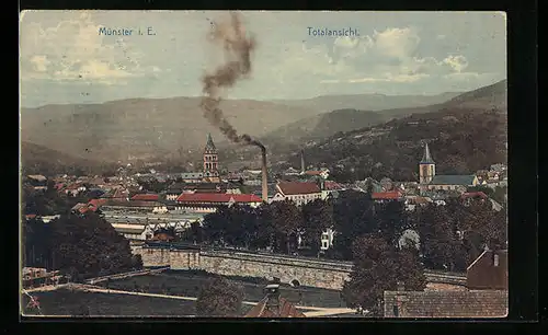 AK Münster i. E., Totalansicht der Stadt, Blick zur Kirche