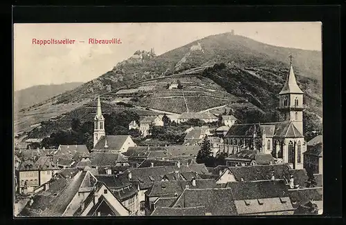 AK Rappoltsweiler, Blick über die Dächer der Stadt auf die Kirchen