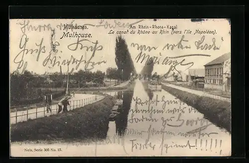 AK Mülhausen, Angler am Ufer des Rhein-Rhone-Kanal