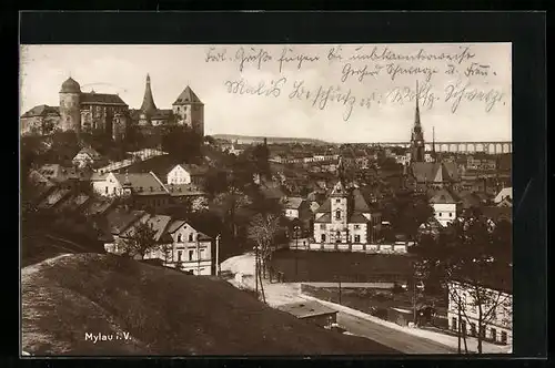 AK Mylau i. V., Ortsansicht aus der Vogelschau