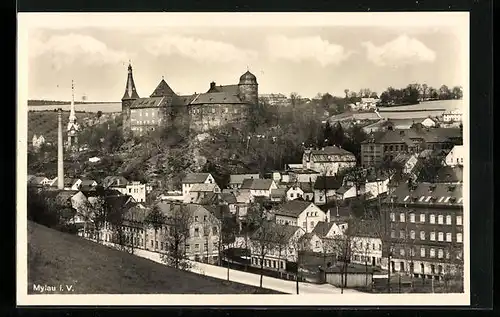 AK Mylau i. V., Ortspartie aus der Vogelschau