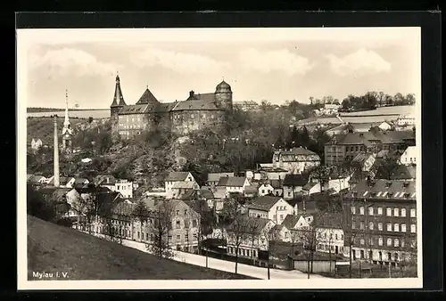 AK Mylau i. V., Ortspartie aus der Vogelschau