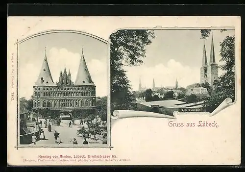 AK Lübeck, Teilansicht vom Wall gesehen, Blick zum Holstentor