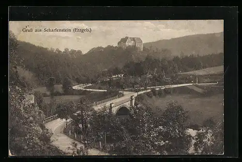 AK Scharfenstein / Erzgeb., Teilansicht aus der Vogelschau