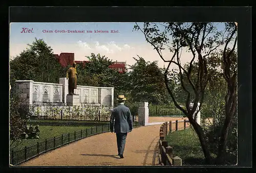 AK Kiel, Claus Groth-Denkmal am kleinen Kiel
