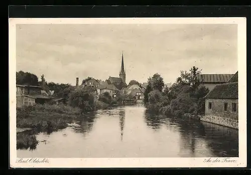 AK Bad Oldesloe, Travepartie mit Blick zur Kirche