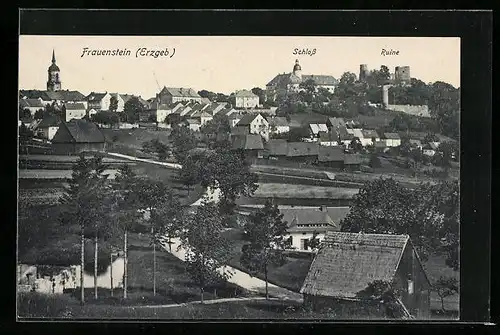 AK Frauenstein / Erzgeb., Ortsansicht mit Schloss und Ruine