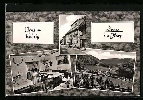 AK Lonau / Harz, Hotel-Pension Kobrig, Ortsansicht aus der Vogelschau