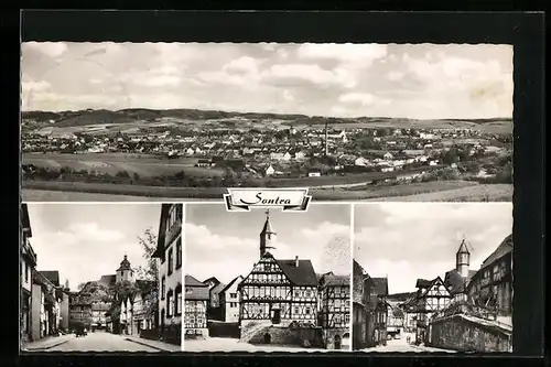 AK Sontra, Panorama, Strassenpartie und Fachwerkhäuser