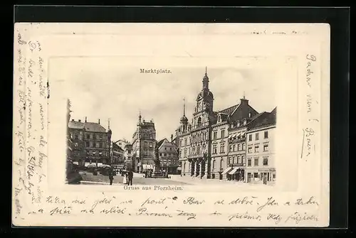 AK Pforzheim, Marktplatz im Passepartout-Rahmen