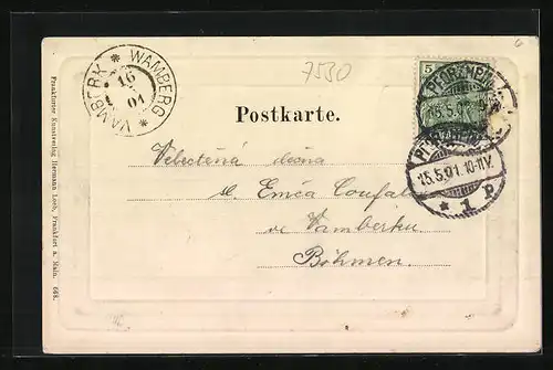 AK Pforzheim, Marktplatz im Passepartout-Rahmen