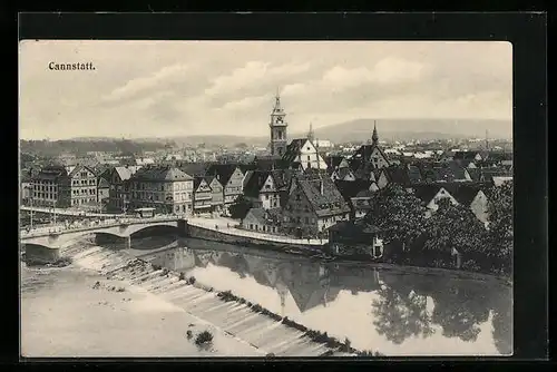 AK Stuttgart-Cannstatt, Blick auf die Stadt, die Brücke über den Neckar