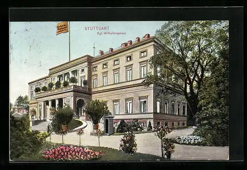 AK Stuttgart, Grünanlagen vor dem Kgl. Wilhelmspalast