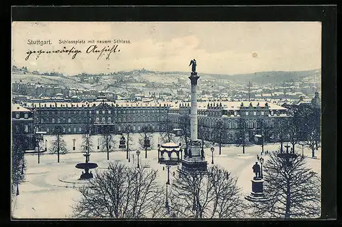 AK Stuttgart, Schlossplatz mit dem neuen Schloss