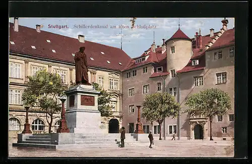 AK Stuttgart, Schillerdenkmal am alten Schlossplatz