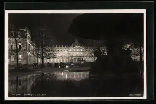 AK Stuttgart, auf dem Schlossplatz im Licht