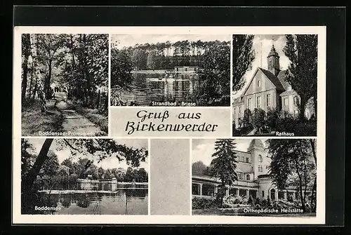 AK Birkenwerder, Strandbad Briese, Boddensee-Promenade, die Orthopädische Heilstätte