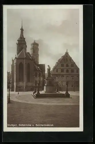 AK Stuttgart, Stiftskirche und Schillerdenkmal