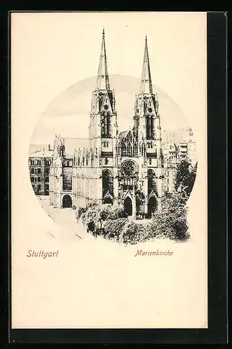 AK Stuttgart, Blick auf die Fassade der Marienkirche