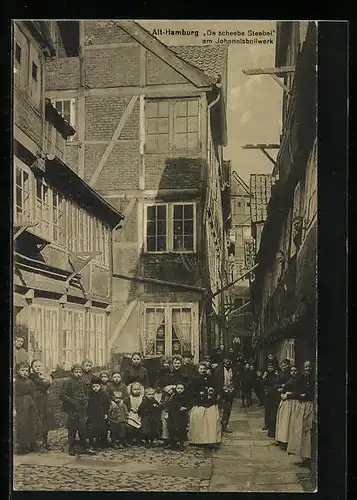 AK Hamburg-Neustadt, De scheebe Steebel am Johannisbollwerk in der Altstadt