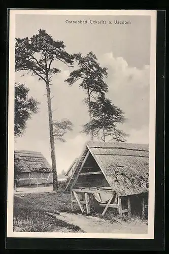 AK Ückeritz auf Usedom, alte Hütten