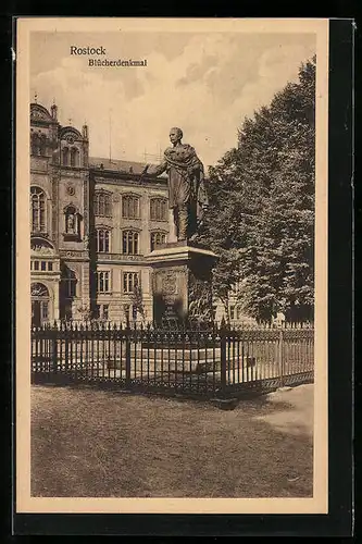 AK Rostock, Parkanlagen mit dem Blücherdenkmal