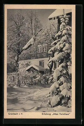 AK Grünbach i. V., Erholung Altes Forsthaus im Schnee