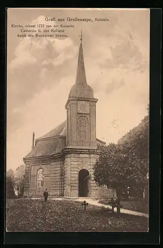 AK Grossenaspe in Holstein, vor der Kirche erbaut 1772 von der Kaiserin Catharina II.