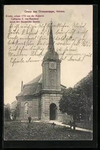 AK Grossenaspe in Holstein, die Kirche erbaut von Kaiserin Catharina II 1772