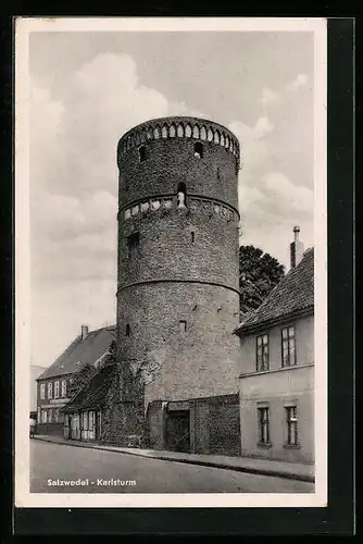 AK Salzwedel, auf der Strasse am Karlsturm