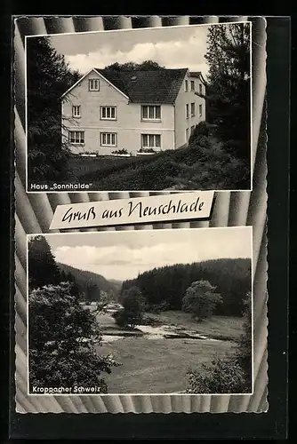 AK Neuschlade, vor der Pension Haus Sonnhalde, Blick in die Kroppacher Schweiz
