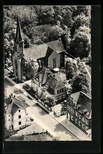 AK Stadthagen, Fliegeraufnahme der Kath. Kirche St. Josef
