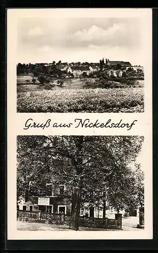 AK Nickelsdorf, Generalansicht, Gasthof zum Waldschlösschen