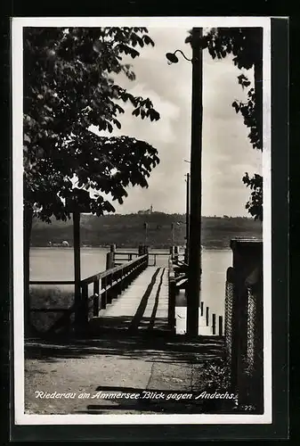 AK Riederau am Ammersee, Seesteg mit Blick gegen Andechs