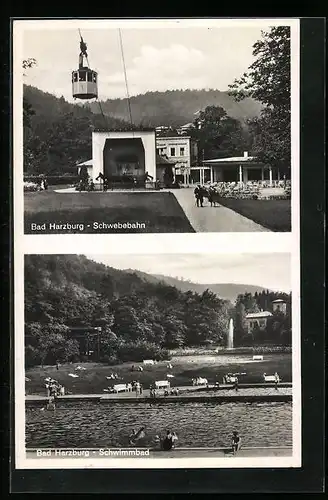 AK Bad Harzburg, Gäste im Schwimmbad, unter der Schwebebahn