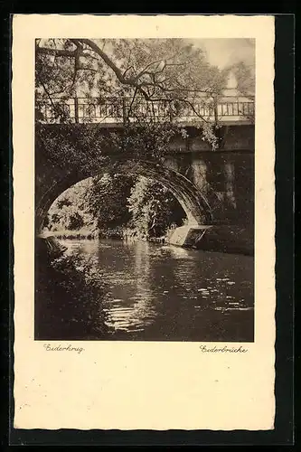AK Eiderkrug, Blick unter der Eiderbrücke hindurch