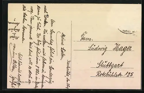 AK Karlsruhe, Strassenbahn vor der Hauptpost mit dem Grenadierdenkmal