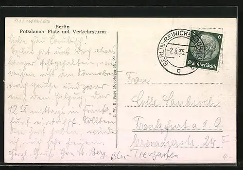 AK Berlin, Potsdamer Platz mit Verkehrsturm und Strassenbahn