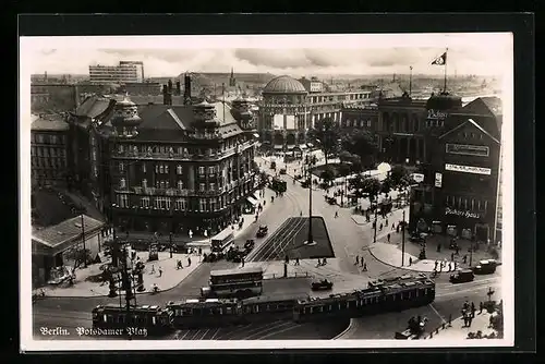 AK Berlin, Potsdamer Platz, Strassenbahnen am Pschorr-Haus